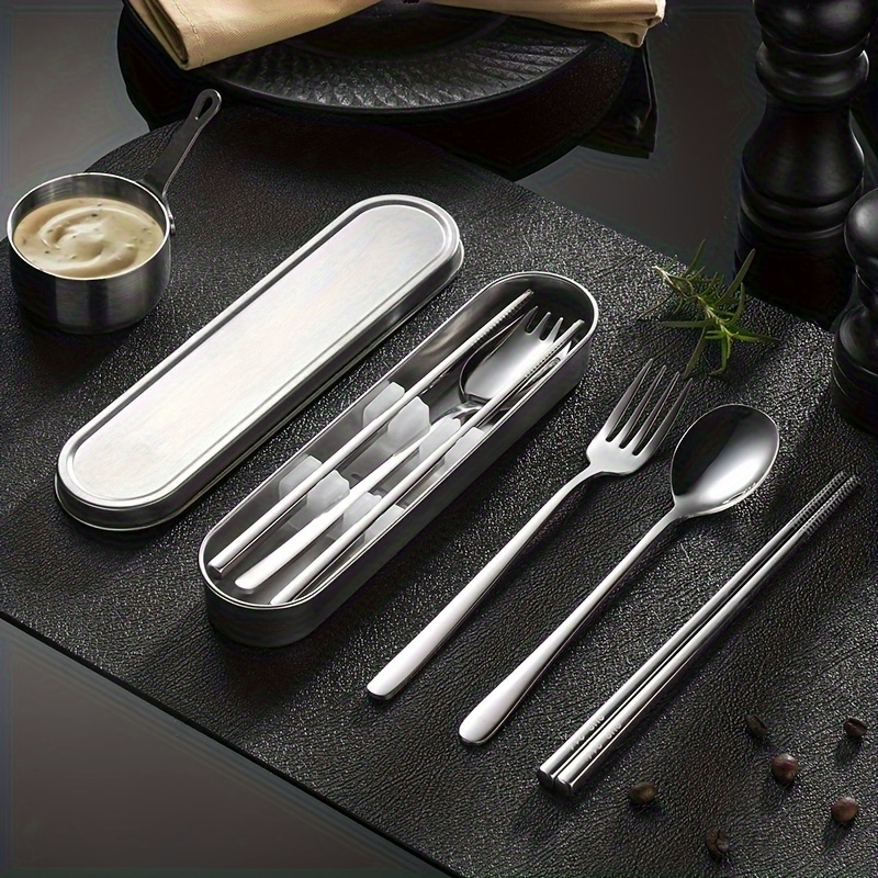 personalized customization 2 3 4pcs set of silvery 304 material portable tableware salad   spoon chopsticks and stainless steel box suitable for outdoor picnics home kitchens and durable tableware outdoor travel tableware Product details 0