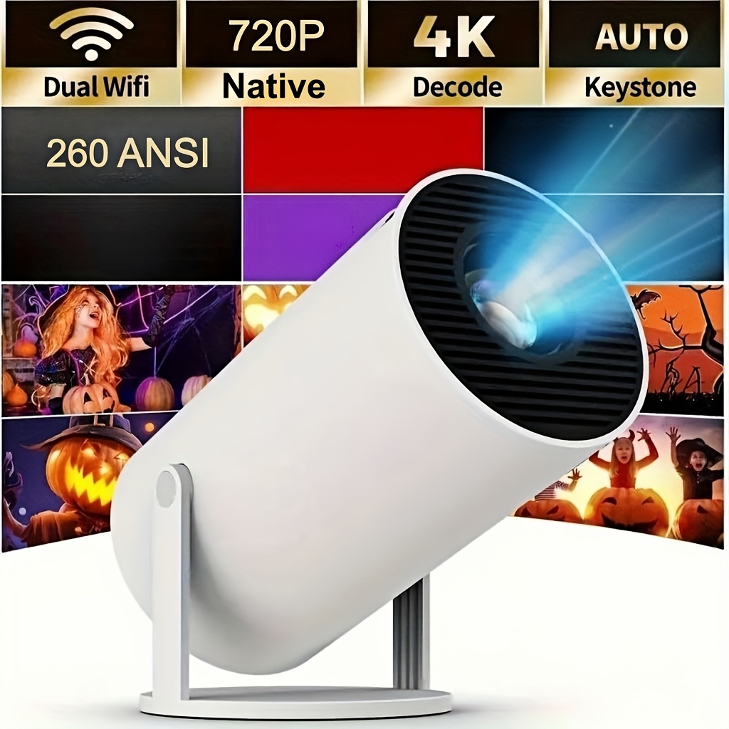 TEMU Mini projecteur portable Pro, projecteur intelligent ANSI 260 lumens avec Wifi 6 BT 5.0, réglage d'écran, rotation , projecteur vidéo domestique