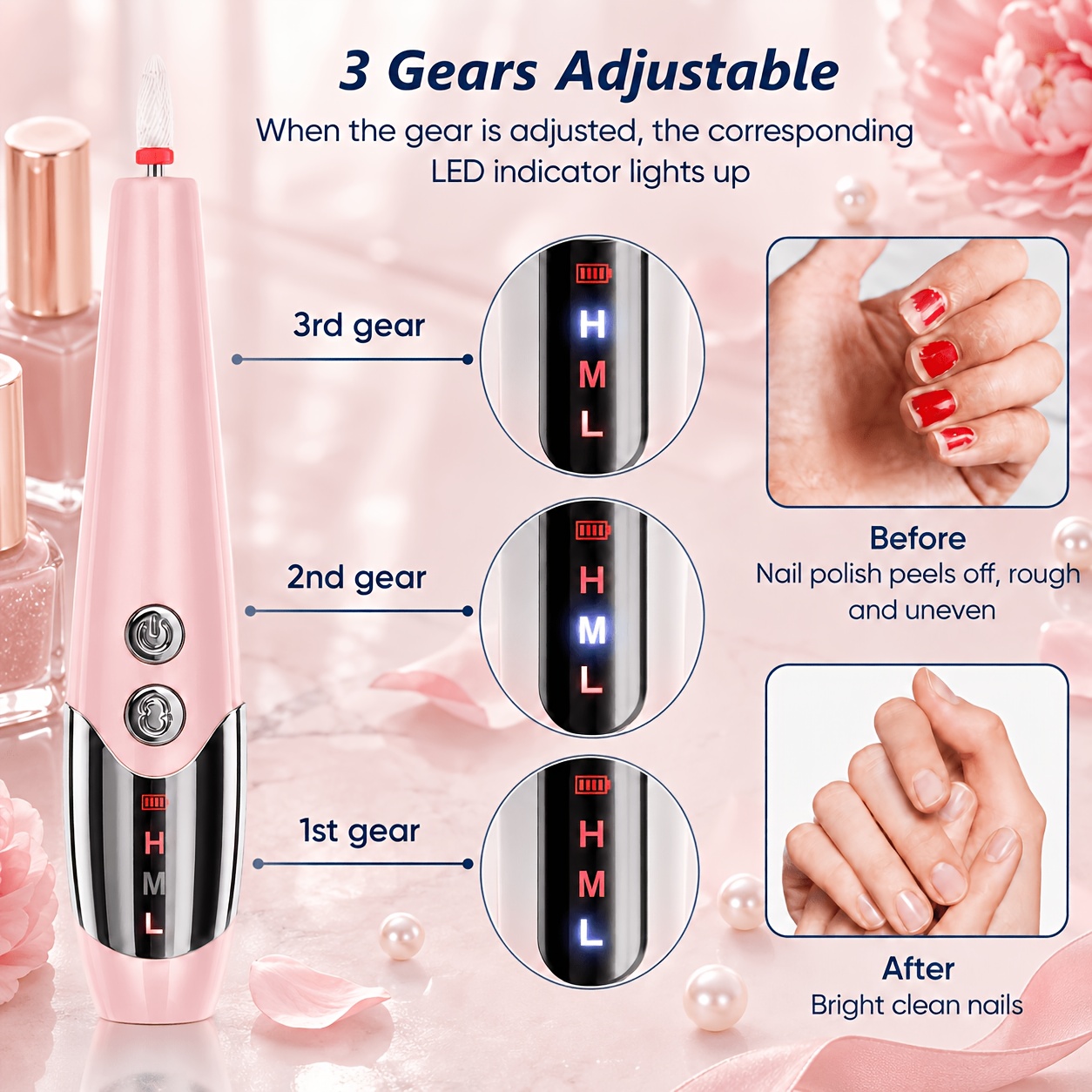 Electric Nail Drill Kit with 13 Grinding Heads, USB Rechargeable