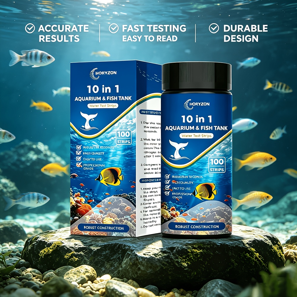 TEMU -nitrogen Aquarium Test Strips 10-in-1, Aquarium Water Test Strips, 100-count Fish Tank Water Testing Kit, Ammonia Nitrogen, Ph, Total