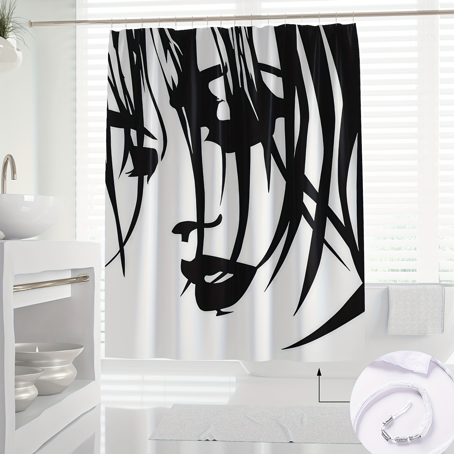 

180cm/70.87in*180cm/70.87in Artistic Rocker Female Face Shower Curtain With Hooks - Machine Washable, Partial Lining, Waterproof, Knit, Seasonal, Artistic Design, Polyester, Woven