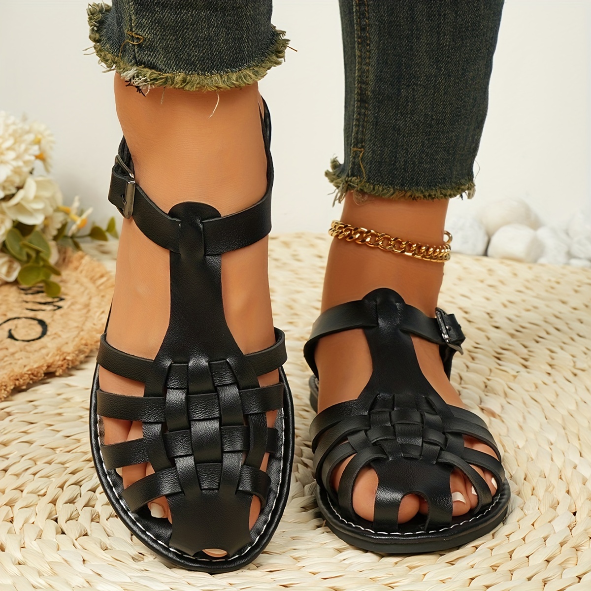 Baotou Ethnic-style Openwork Woven Outdoor , Women Shoes
