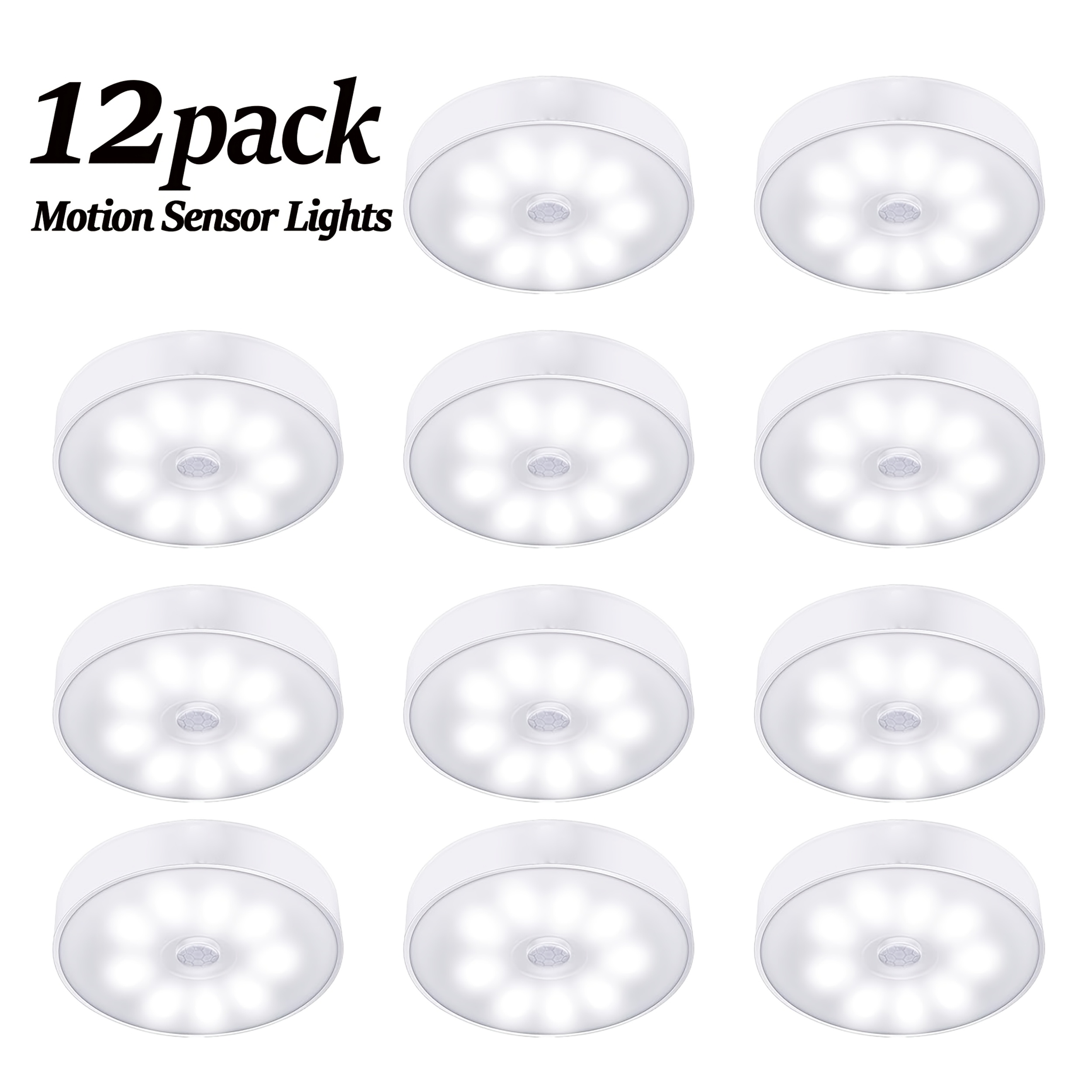 TEMU Rechargeable Battery-operated Puck Lights For Under Cabinets, In 12-pack Or 6-pack, Ideal For Indoor Use In Kitchens, Pantries, And Bedrooms