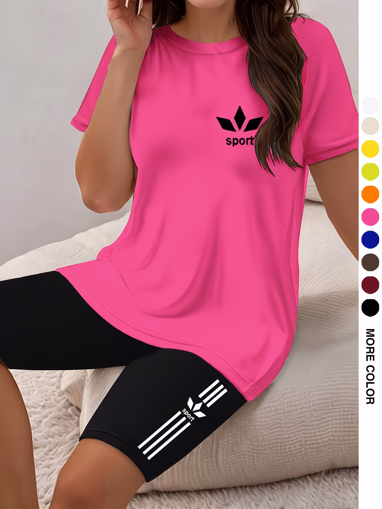 ensemble pièces pour femmes, haut à manches courtes et col rond avec imprimé et short moulant imprimé, parfait pour les s, et lextérieur. 0