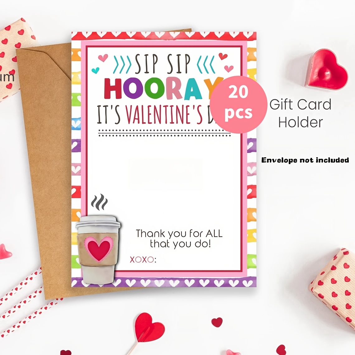 

20-pack Valentine's Day Gift Card Holders, Paper Coffee Cup Design, Teacher & Employee Appreciation, No Electricity Or Prop Banknotes Required