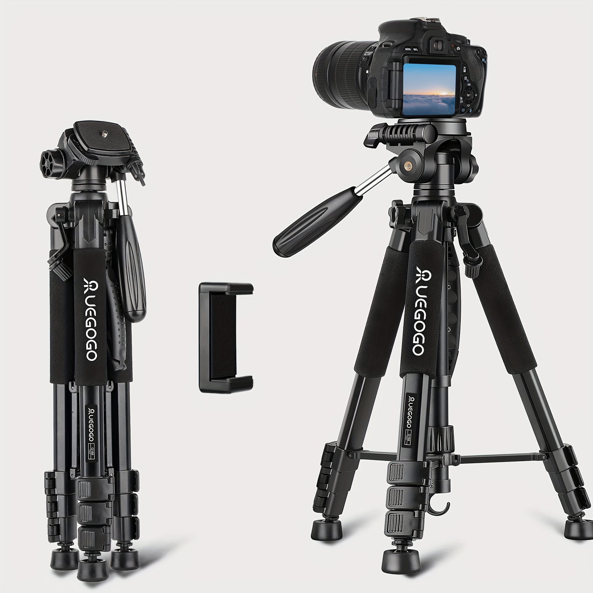 TEMU 60 inch aluminium professioneel statief met 3-weg gimbal, telefoonhouder en draagtas, geschikt voor projectoren, smartphones, webcams,