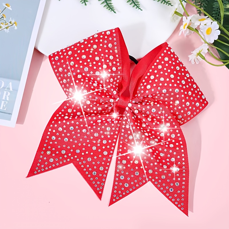 TEMU 7-Zoll Cheer Bow Haargummi, hochwertiges Smoking-Set mit Strass-Schleife für Schulsport, Feiertagsfeiern und , Cheer Bow, Cheer Bow