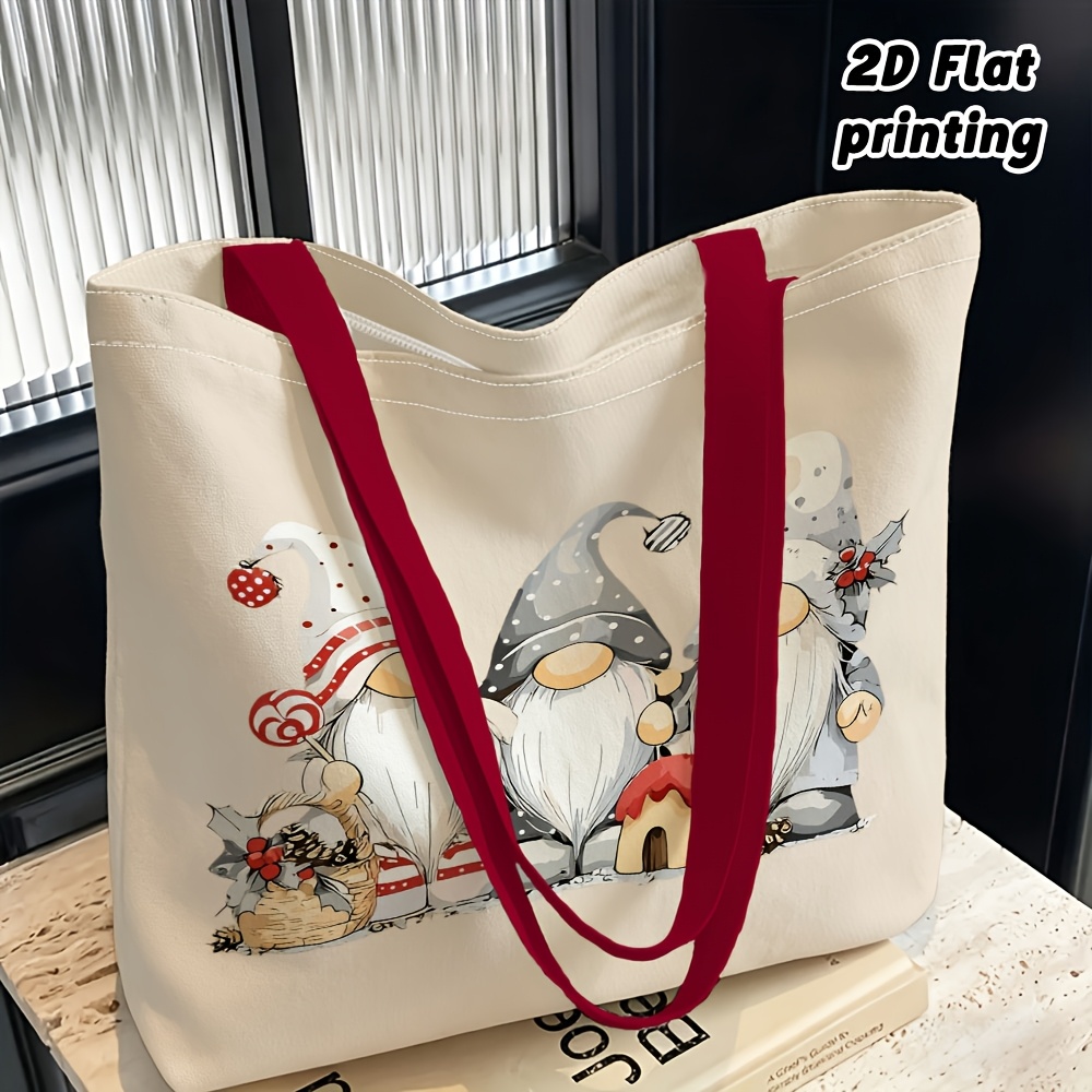 TEMU 1pc, 2d Flat Printing Christmas Gnome Pattern Women's Shoulder Bag, Multi-functional Handbag, Personalized , Daily Use For Travel, Shopping,
