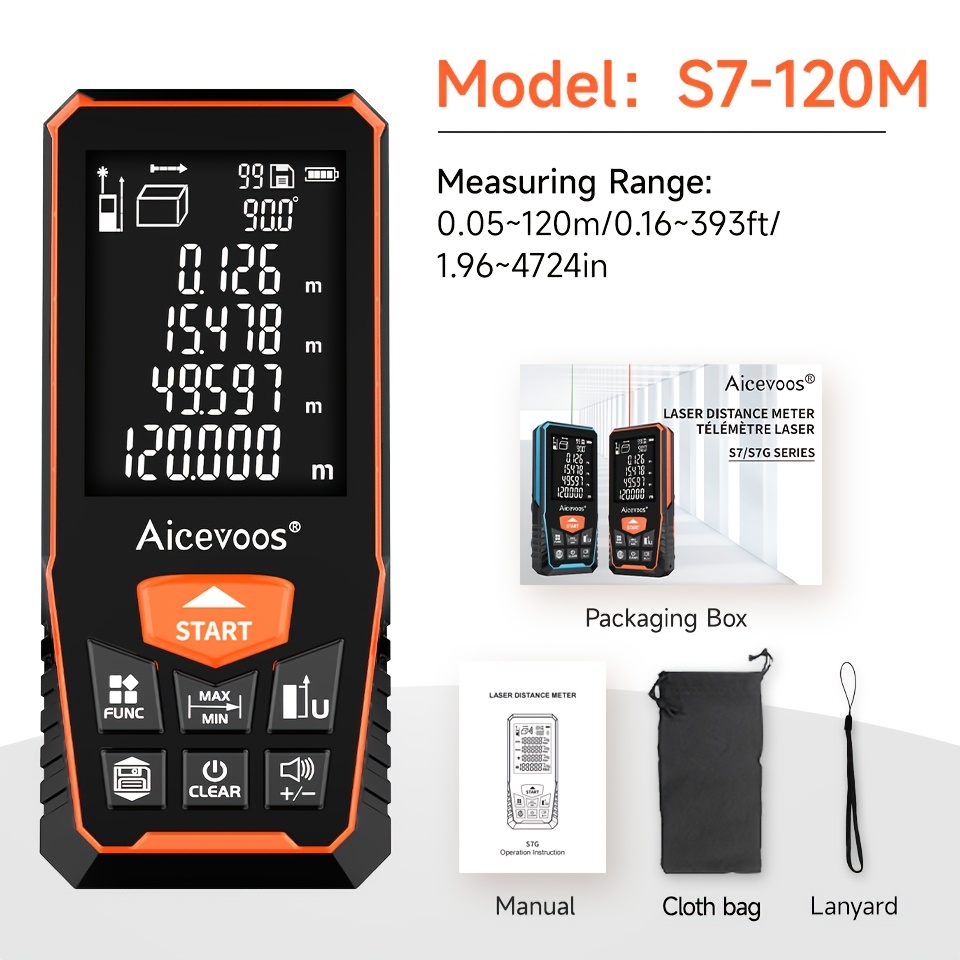 Image of High-precision Digital Laser Distance Meter, 50m/70m/100m/120m, Laser Rangefinder, Electronic Laser Tape Measure, Measure Range Finder, Distance Measuring Electronic Level, Rangefinder