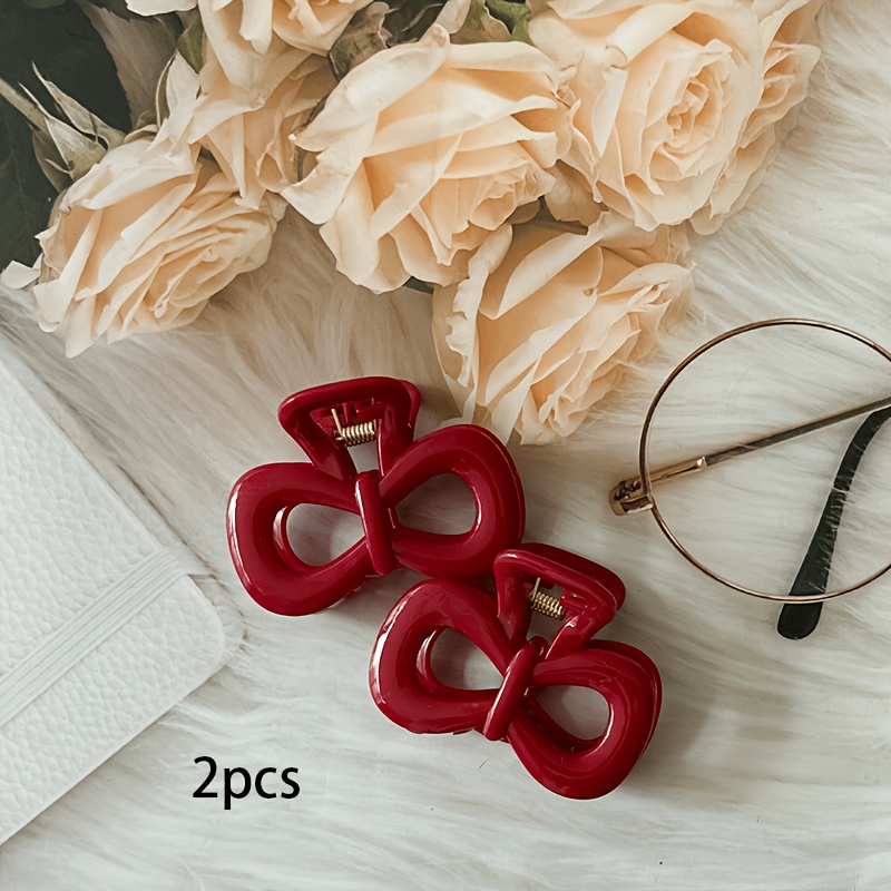 Image of 2pcs Retro Wine Red Hair Clips Hair Additions, Elegant Temperament Ladies Hair Styling Fixed Grab Clip Shark Clip