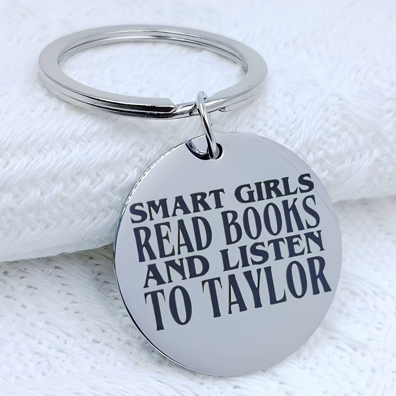 Image of 1pc Stainless Steel Round Keychain - " Books And Listen To " Engraved Quote - Ideal Gift For Ts-loving, Book-reading Fans - Perfect For Birthdays & New Year Suitable For Men And Women.