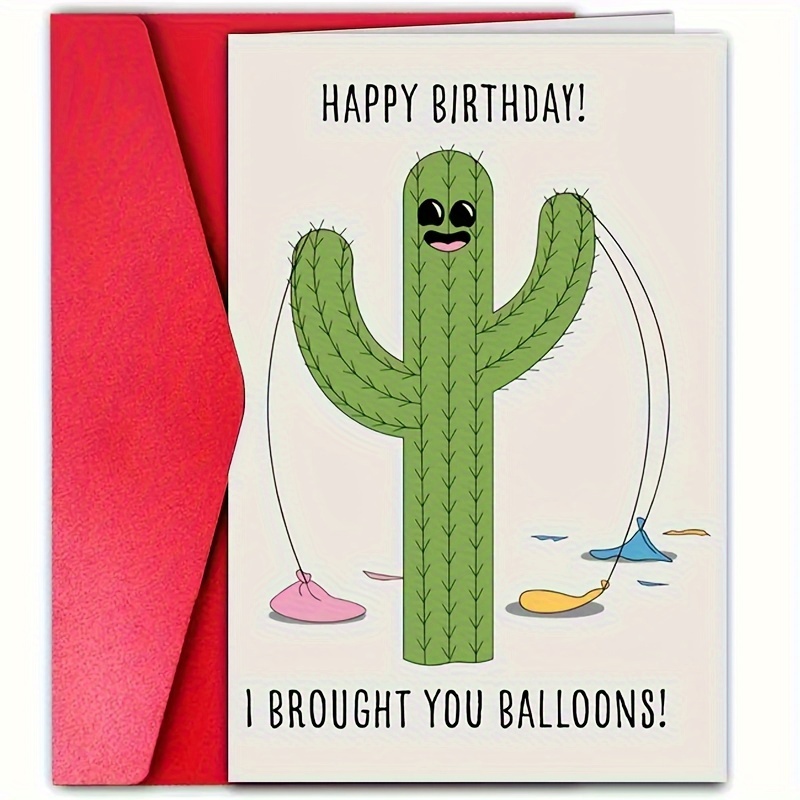 

1pc Cactus Birthday Card With Envelope - "! I You Balloons!" Greeting - Ideal For , Family, - Creative & For All