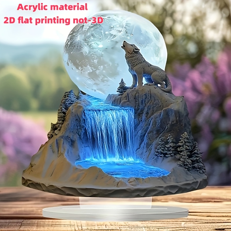 

2d Flat 1pc Bohemian Acrylic Tabletop Wolf And Decorative Display - 6.7*6.7 Inches, No Electricity, 2d Flat Printing, Ideal For Home And Office, Perfect Gift For Festive Occasions