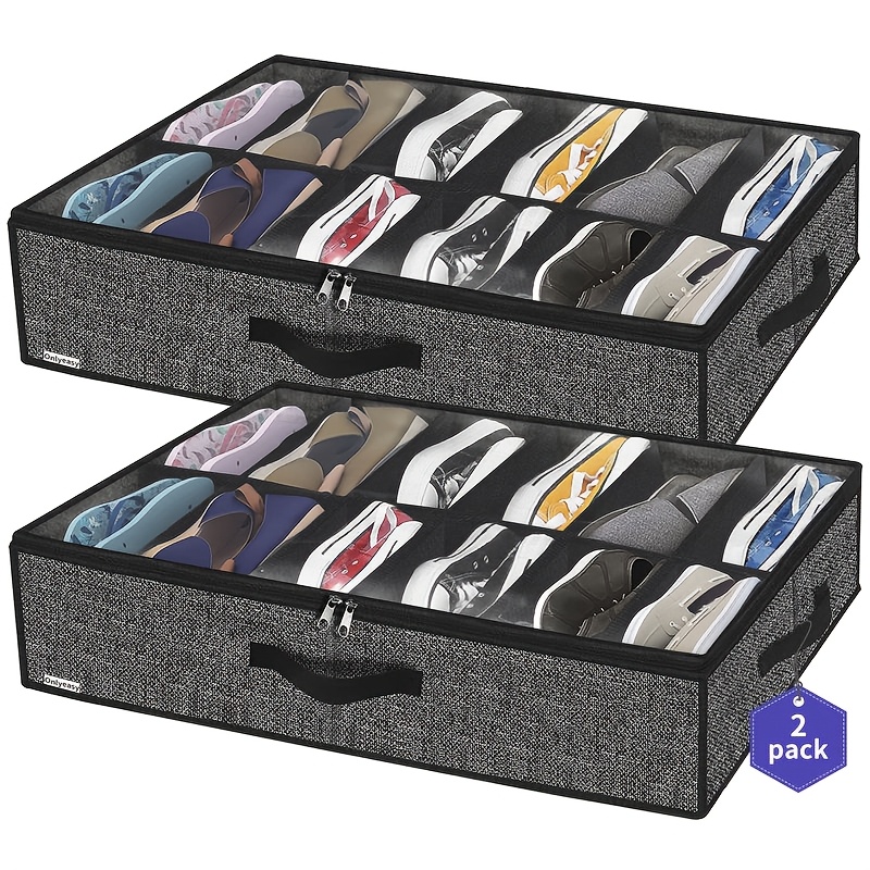 TEMU Foldable Non-woven Storage Boxes (2-pack) With Transparent Lids - Perfect For Organizing Shoes And Clothing. Features Multiple Compartments For