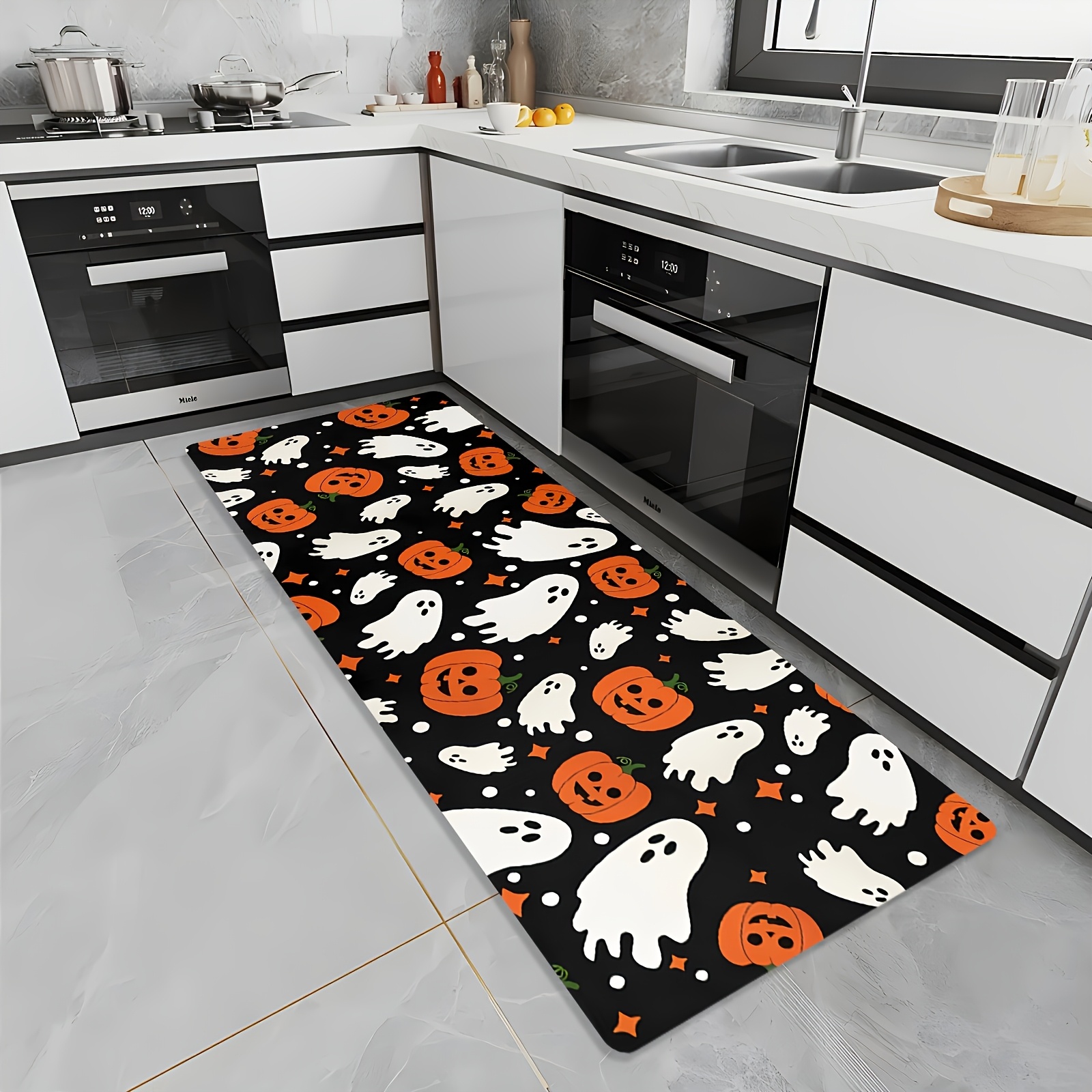 TEMU Tapis de cuisine 1 pièce sur le thème d'Halloween, tapis de sol de cuisine antidérapant, lavable, pour salon, chambre, cuisine, couloir, bureau,