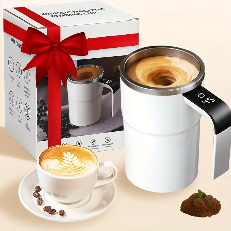 1 automatischer kaffeekocher mit temperaturanzeige, usb-aufladbar, 304 edelstahl, 200mah akku, abs-material, magnetischer rührstab – für zuhause/büro, ideales geschenk zur feiertage Produktdetails 0