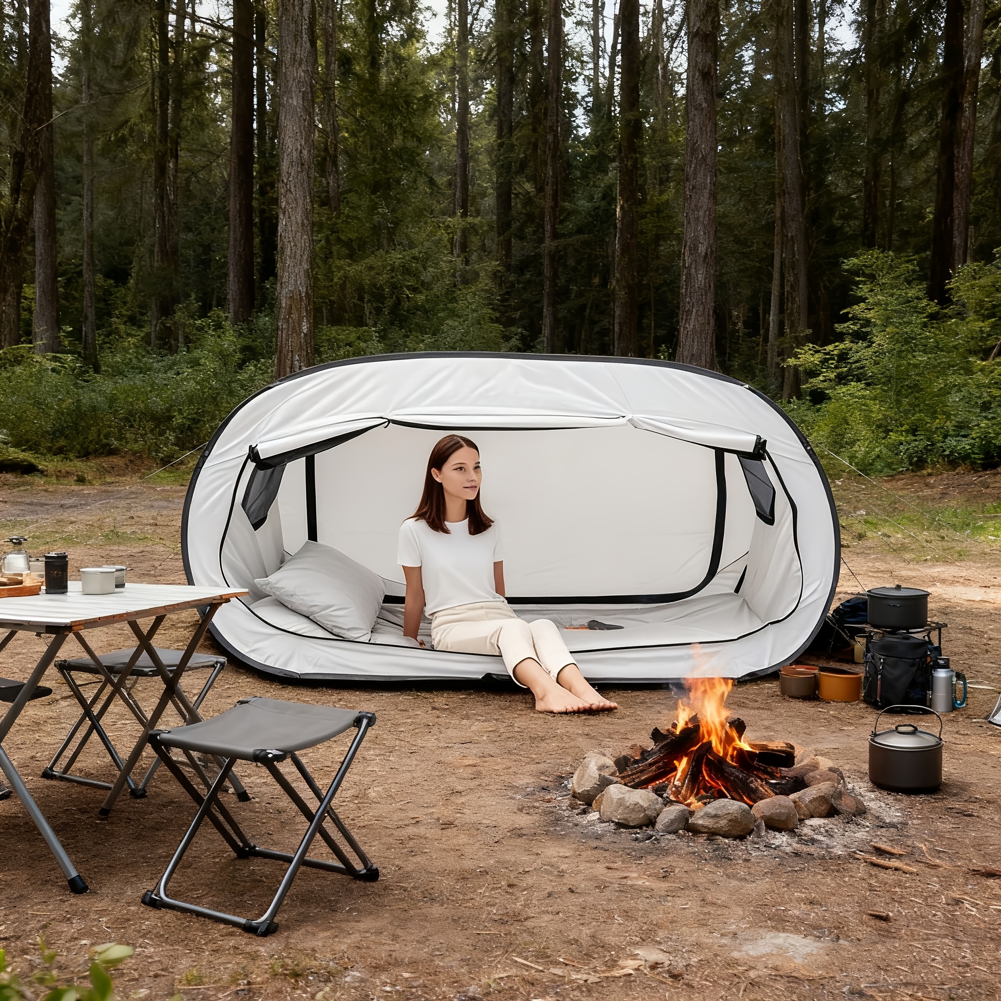 Camping Private Tent, 2-Door Tent Breathable And Shading Home Comfortable Easy Setup Enclosed Shelter Portable Mattress Double-Door Tent Reinforced Seams Shading Outdoor Camping Tent, Suitable for Indoor And Outdoor, Avoiding Mosquito Bites