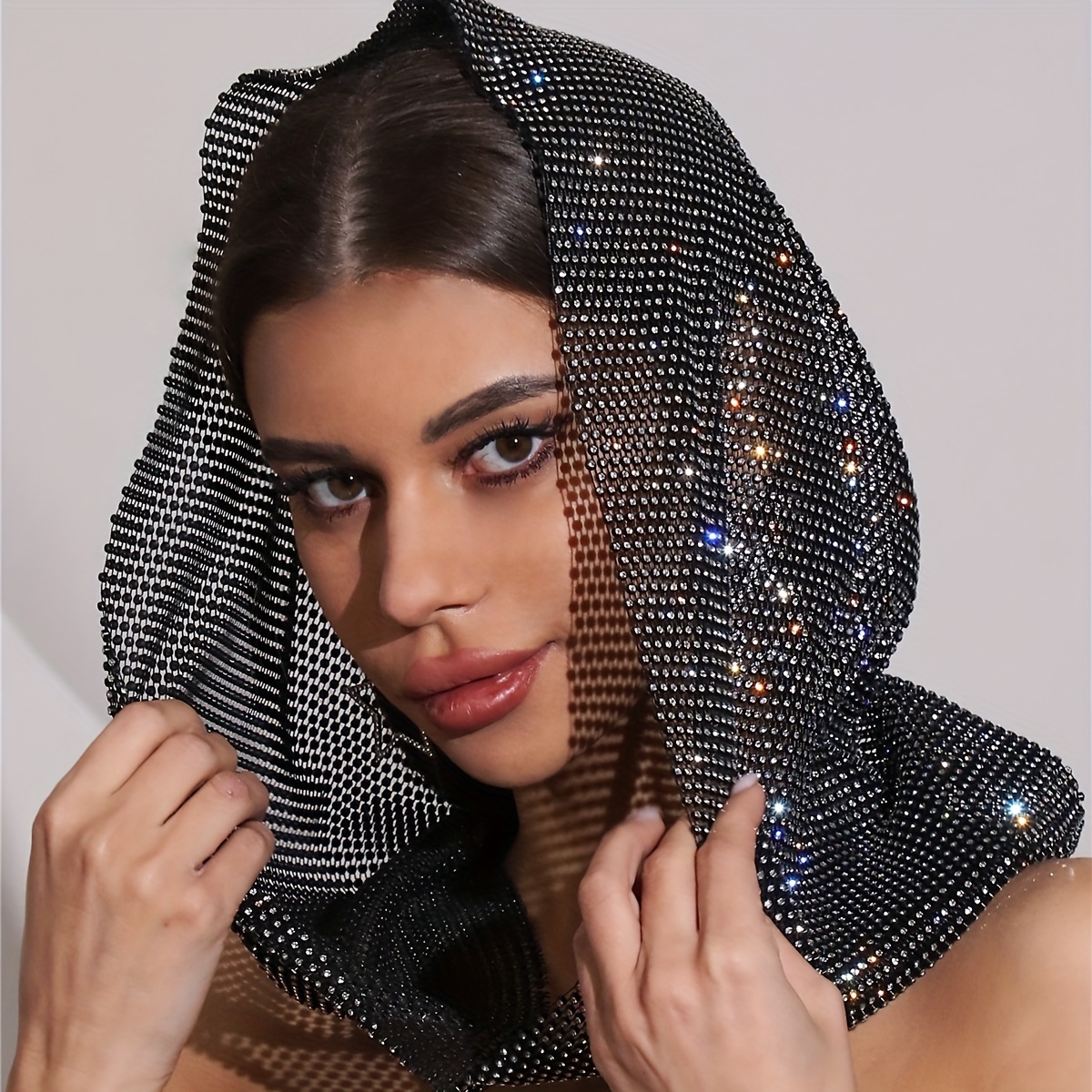 fekete HOODED GLITTER MUFFLERラメフーディーマフラー FEKETEラメフーディマフラー