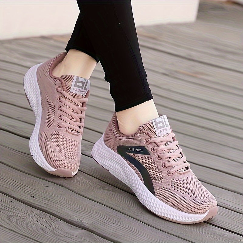 

Women's Solid Color Mesh Sneakers, Lace Up Platform Soft Sole Walking Lightweight Shoes, Breathable Low-top Trainers