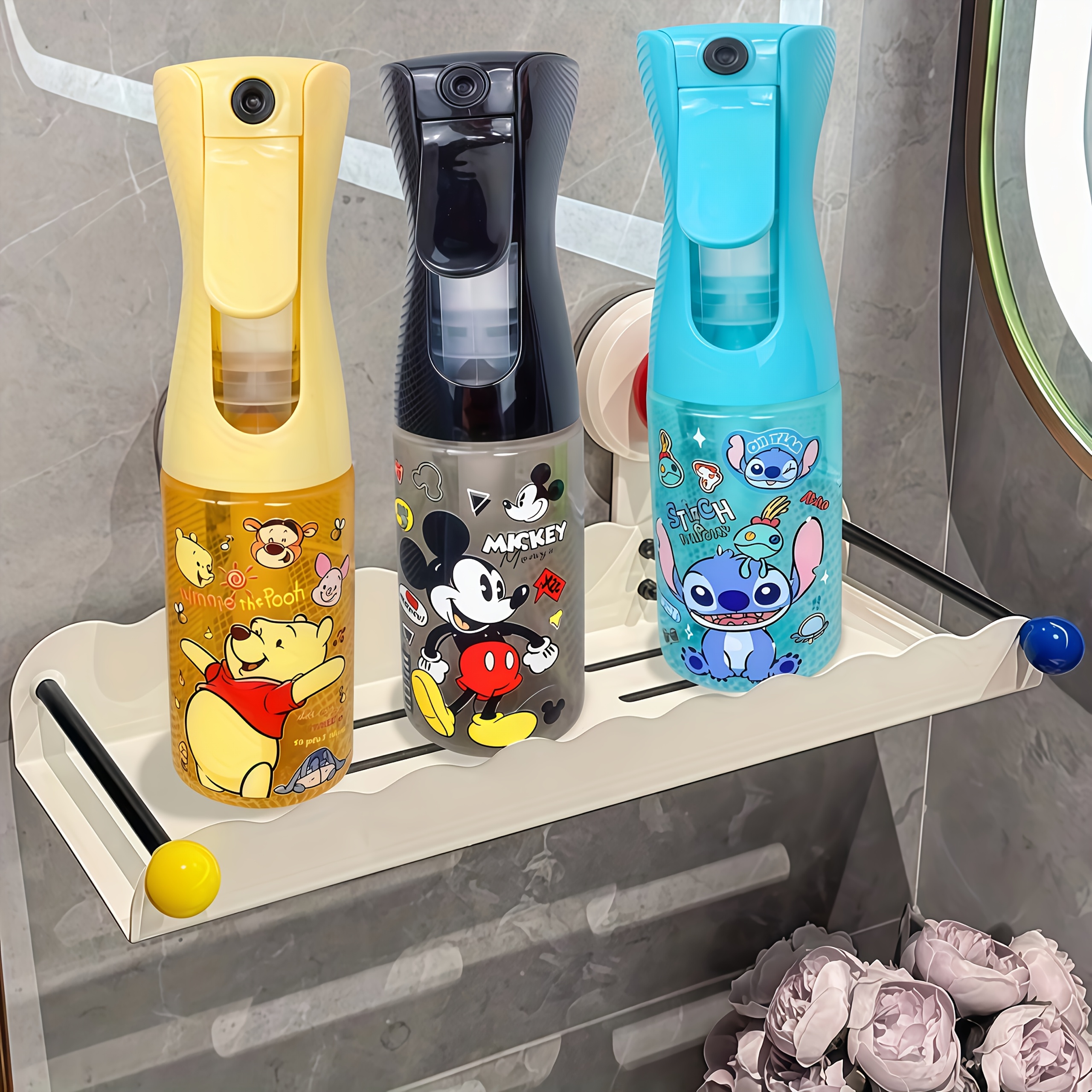 Disney Stitch, Mickey & Winnie the Pooh Refillable Spray Bottle - Alcohol-Free Fine Mist Facial Spray for Skincare, Makeup & Hydration, Vibrant Character Designs, PVS-Free & Portable for Travel