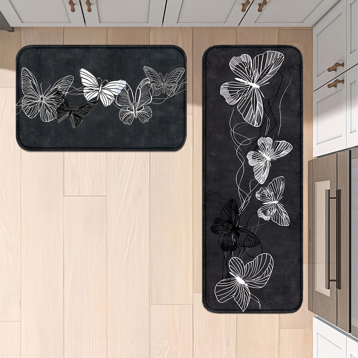 

Elegant Butterfly Kitchen Mats: Non-slip, Durable, And Comfortable For Home, Office, And Bathroom Use - Available In Various Sizes