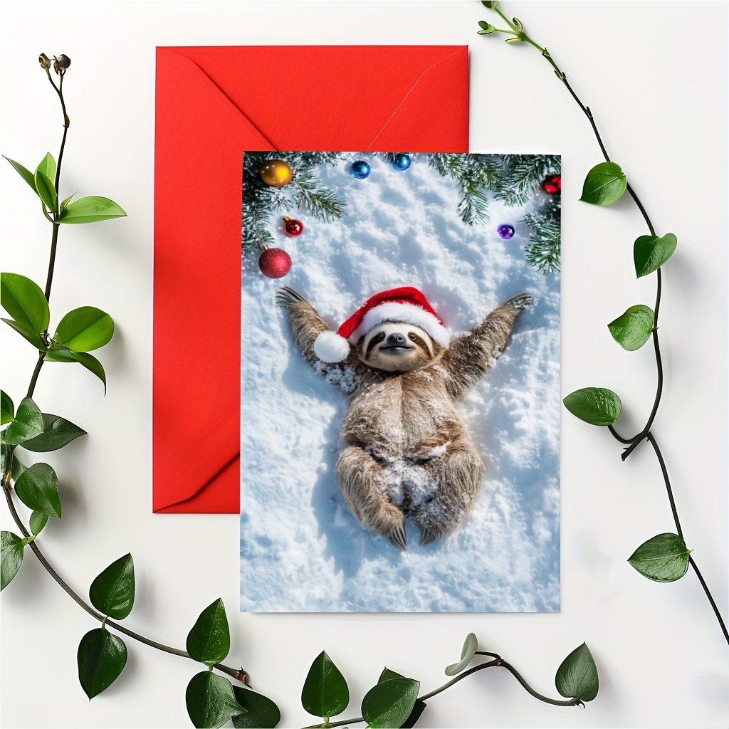 

Socialchain Christmas Sloth Greeting Card 1pc - Cartoon Animal Theme With Personalization Options, , High-, Suitable For Anyone - English Language
