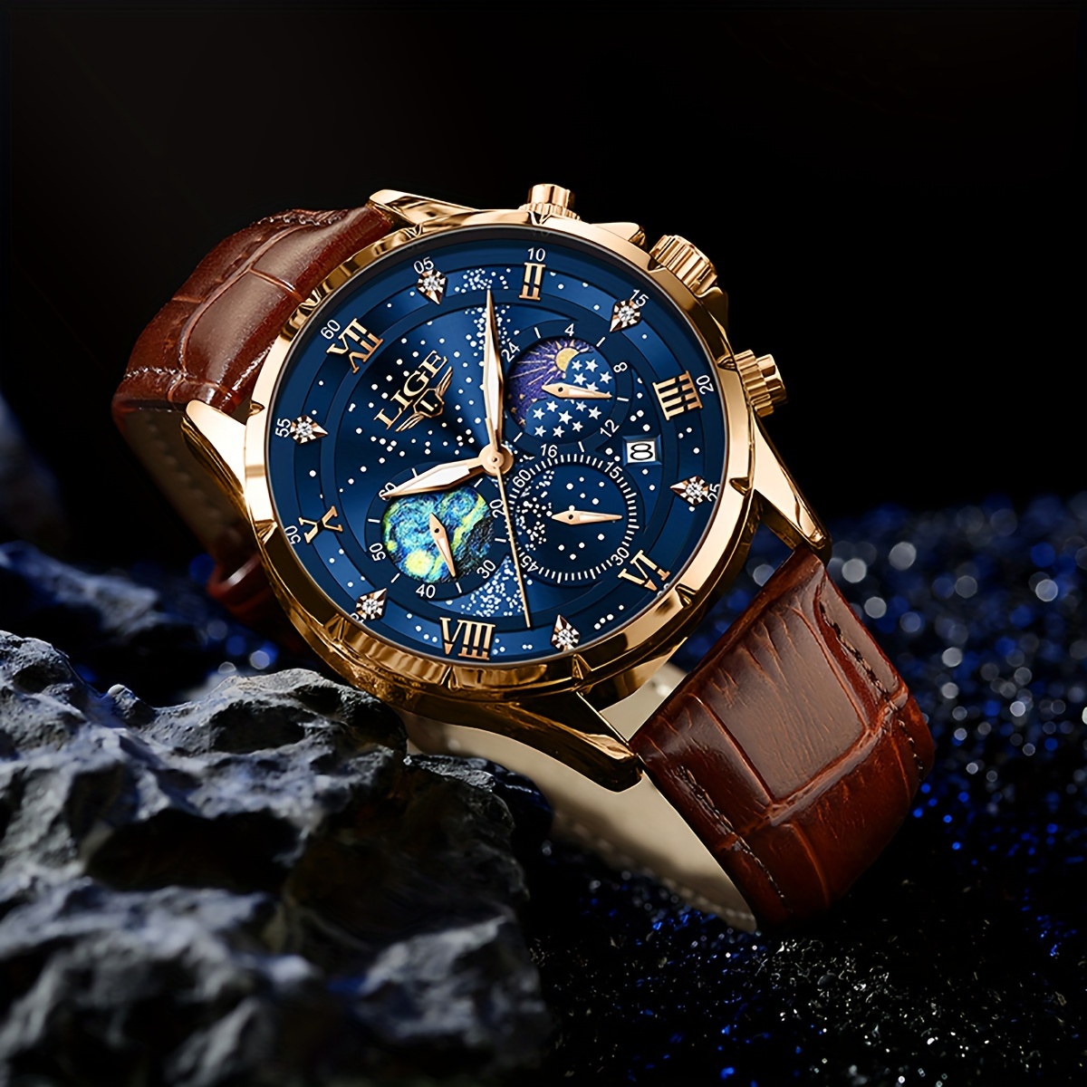 casual mens   quartz watch glow   multifunctional calendar watch 5