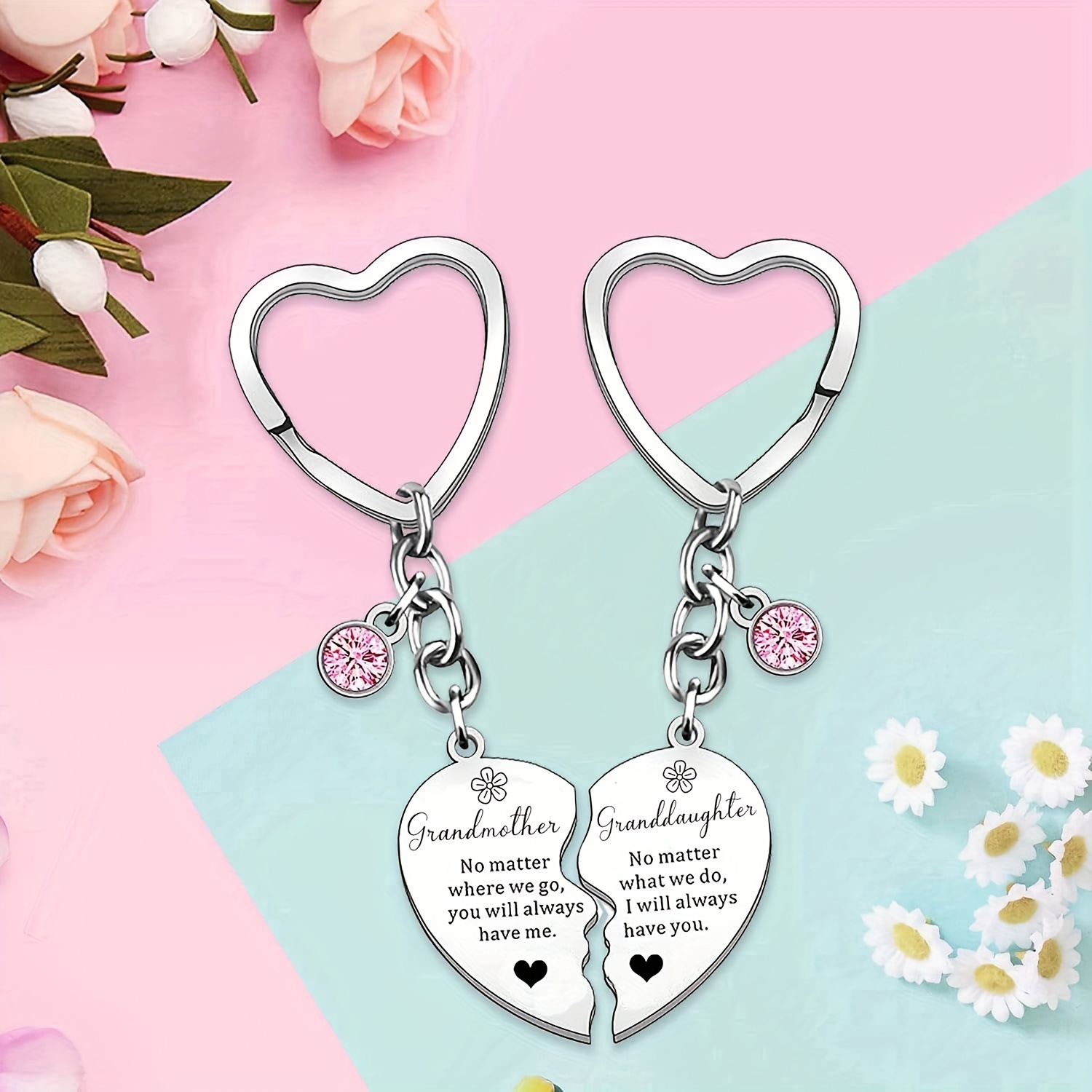 

2pcs/set And Granddaughter Keyring Matching Heart Keychain Key Rings For Nan Grandma Day Birthday Christmas Presents