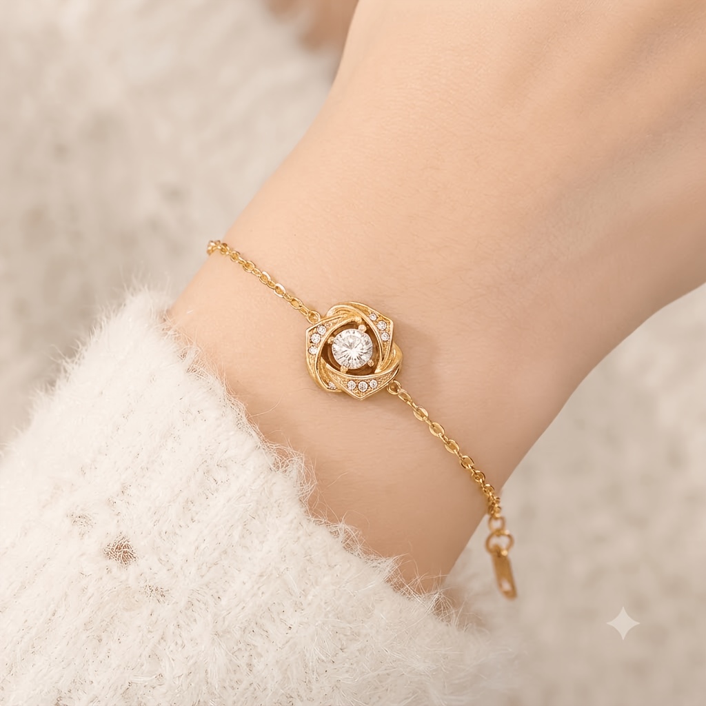 Light Luxury 3D Stainless Steel Rose Inlaid Bracelet