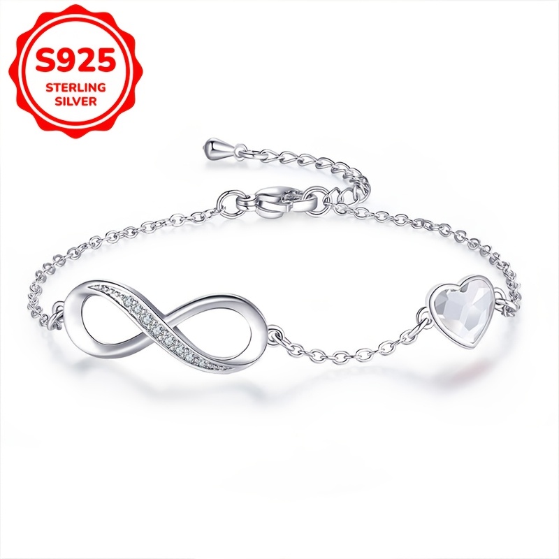 

Elegant 925 Sterling Silvery Bracelet & , Sparkling Cubic Zirconia - Casual Attire Or Gifting, 8-shaped, Synthetic, 3.2g