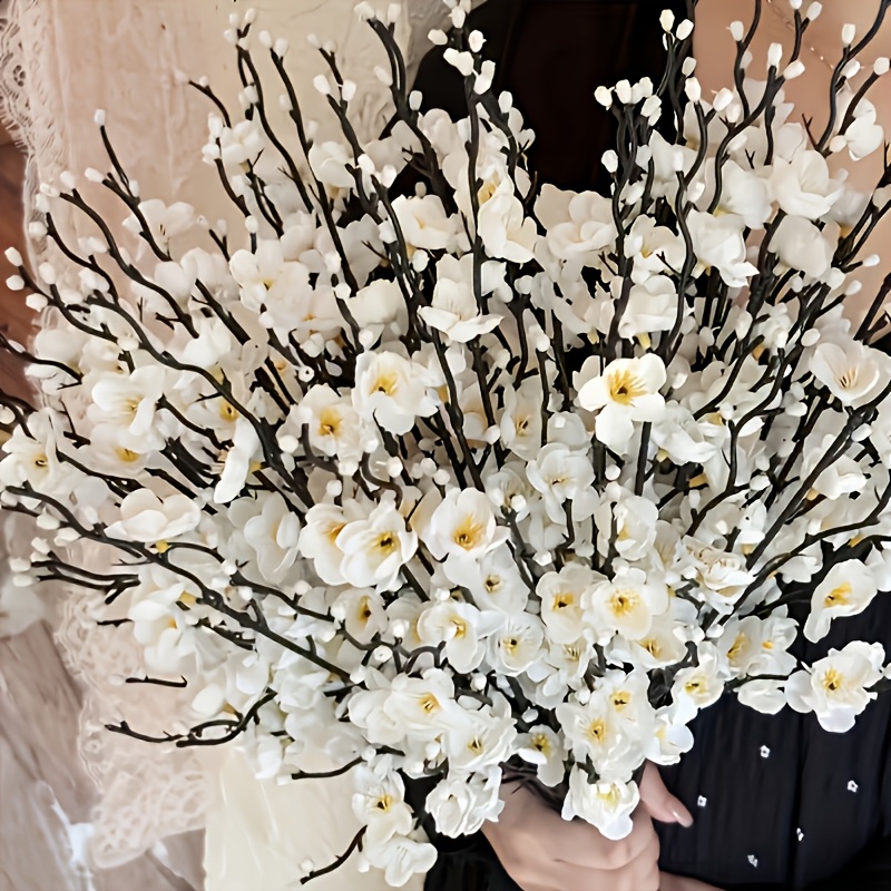 TEMU 9pcs Fleurs de Prunier Blancs à Long Tige - Fleurs de Magnolia Artificielles Réalistes - Idéal , Hôtel Restaurant Bureau, Mariages et Décoration