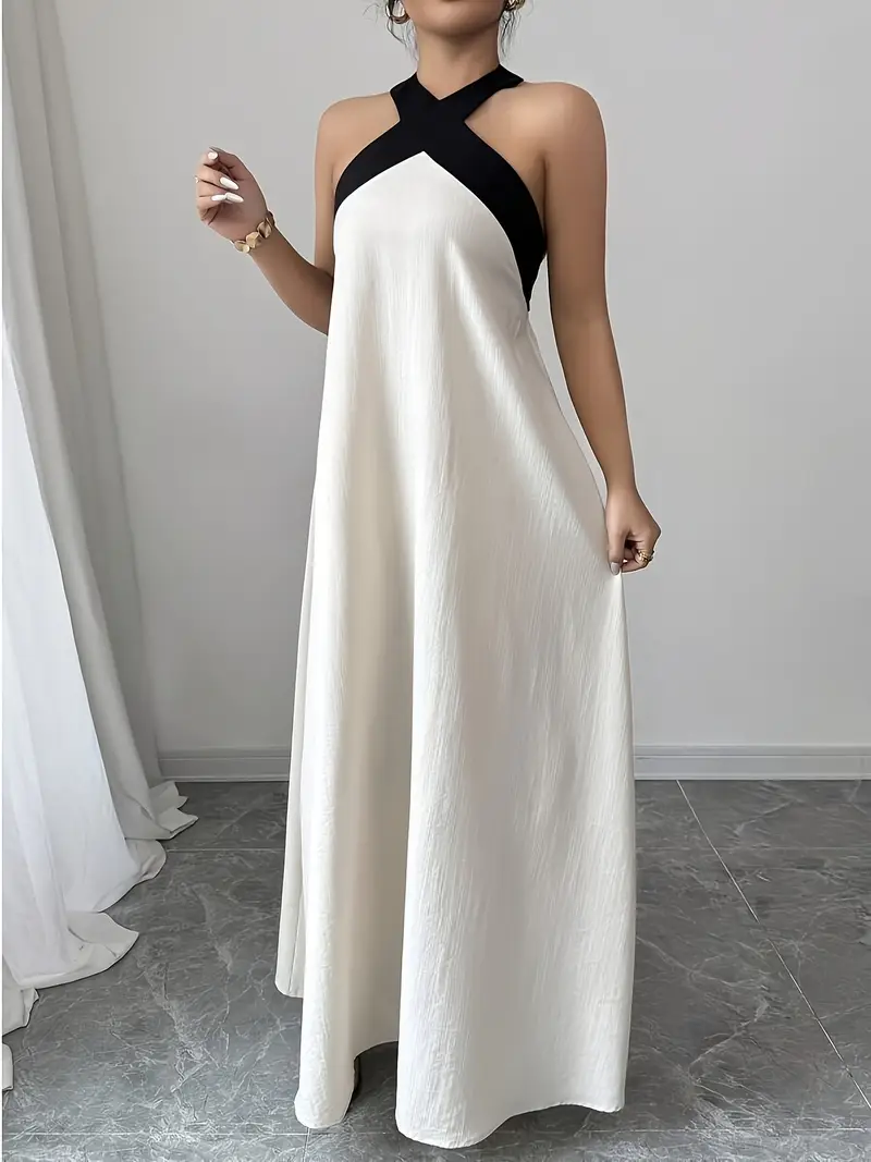 color block bow maxi dress Color Block Ruffle Ballgown, Bow Shoulder Strap Formal Dress