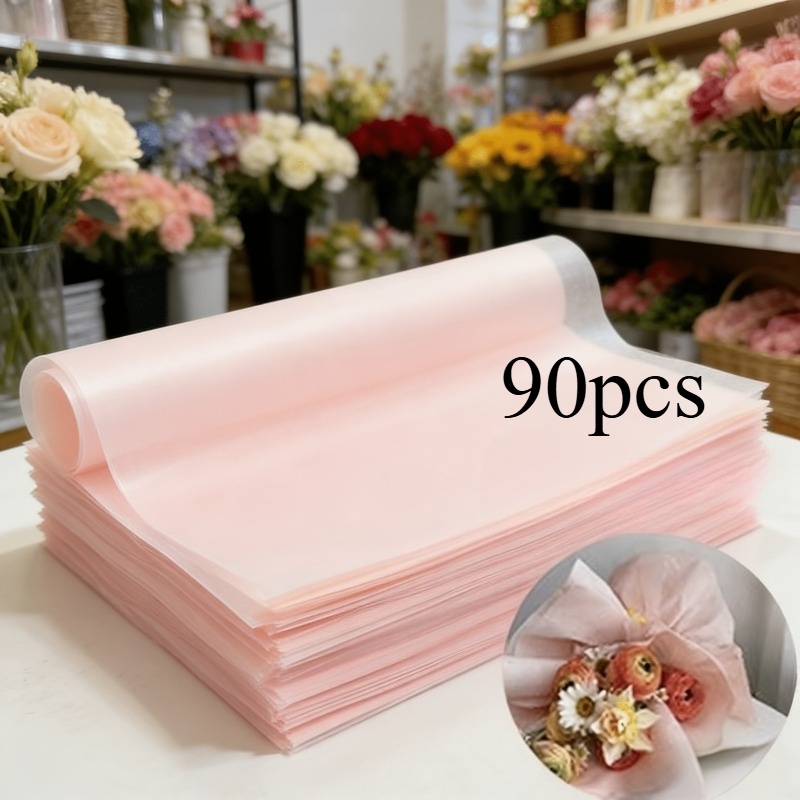 TEMU 90 Feuilles de Papier d'Emballage Floral Imperméable, Convient pour Bouquets, Doublures de Bouquets et Emballage Cadeau de Fleuriste Uni, avec
