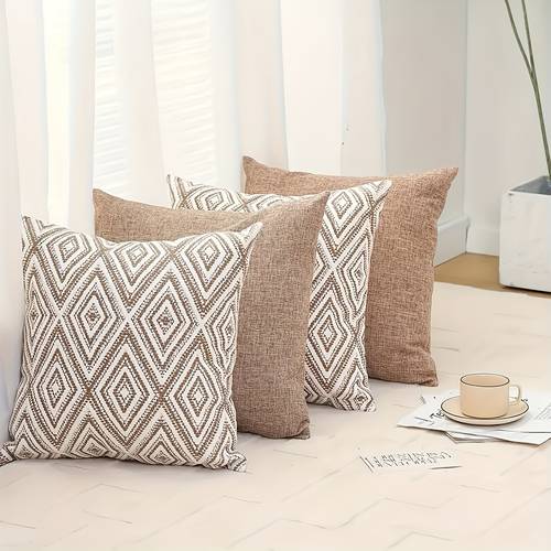 4pcs bohemian geometric pattern ramadan sofa decorative pillowcases light brown 18x18 inches polyester material with zipper closure ideal for sofa and bedroom decor perfect as party gifts