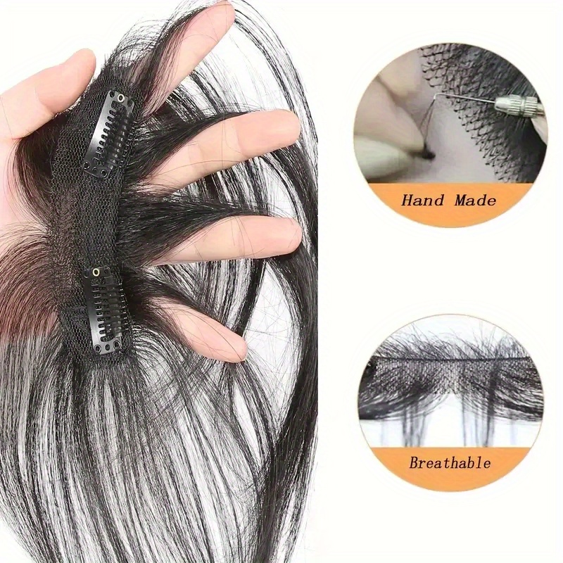 10 inch straight human hair clip in bangs with sideburns hairpiece for women natural look hair extensions     versatile for all light beige tones occasions quick hairstyle change natural   details 1
