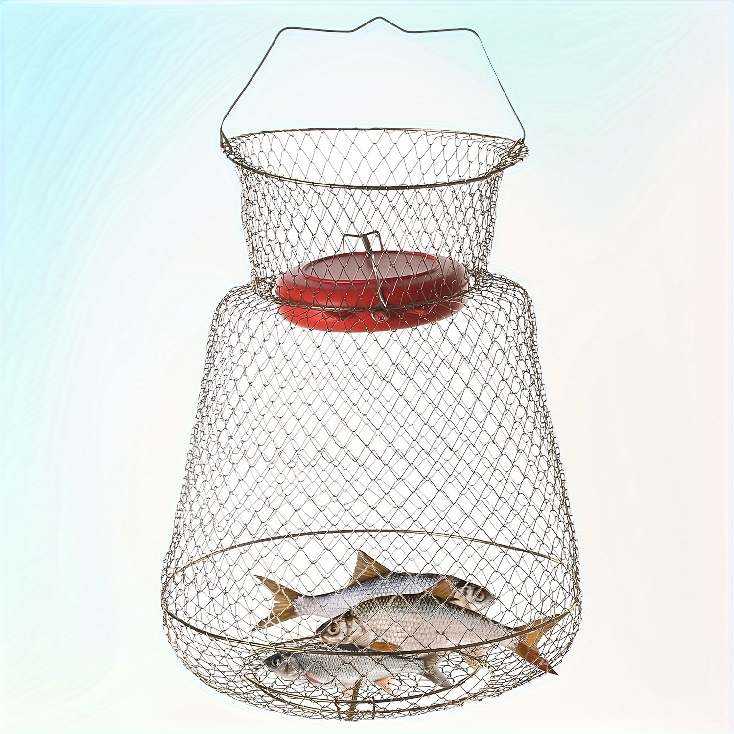 Steel Wire Fish Basket Galvanized Collapsible Fishing Basket - Temu