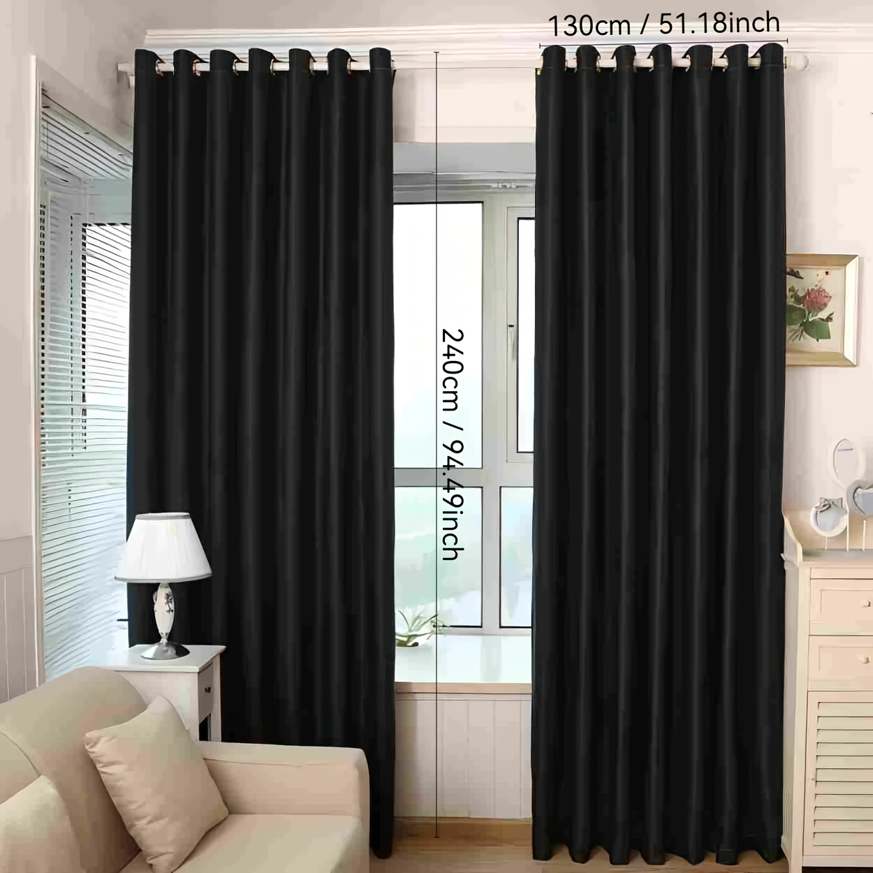 TEMU 2 pièces (noir pur, occultation totale) tissu isolant -bruit et bloquant , idéal pour chambres, salons, balcons. Installation facile avec
