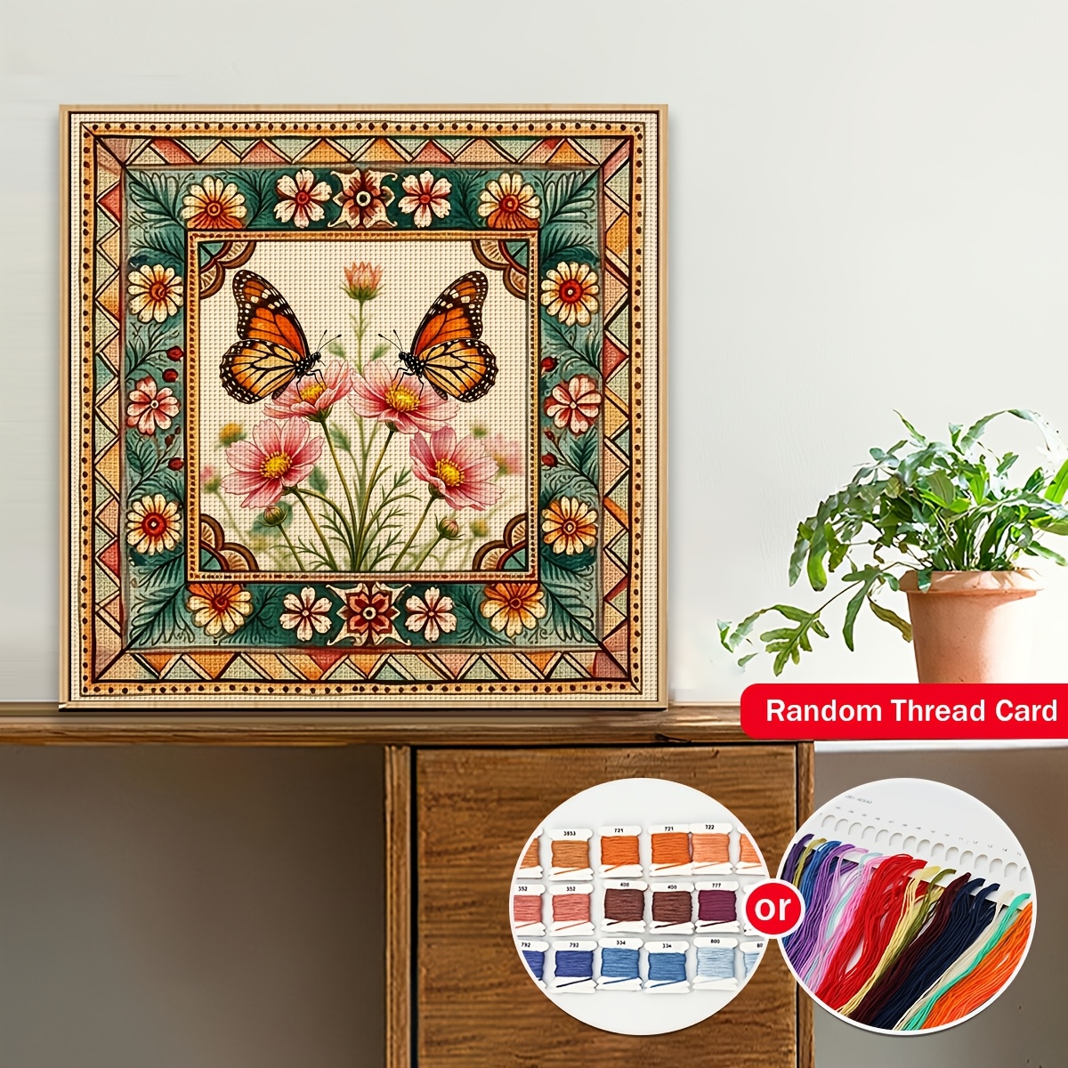 2pcs Butterfly Pattern Cross Stitch Adult Set, 40X40Cm & 50X50Cm