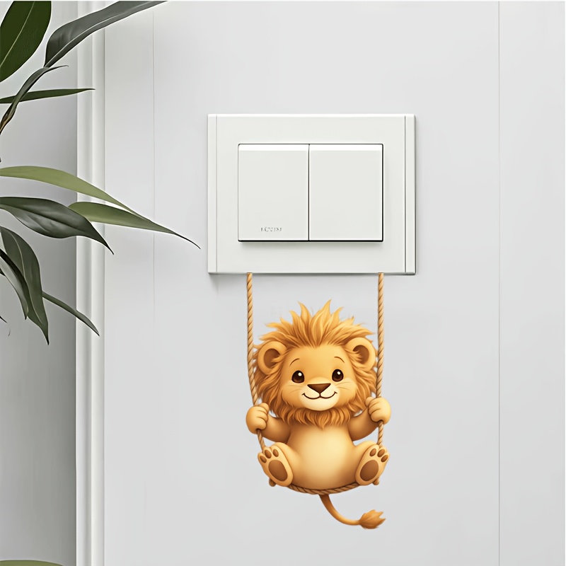 TEMU Adesivo decorativo per pannello interruttore da parete, 1 pz, con motivo di piccolo leone che su un', per soggiorno, camera da letto e pannello