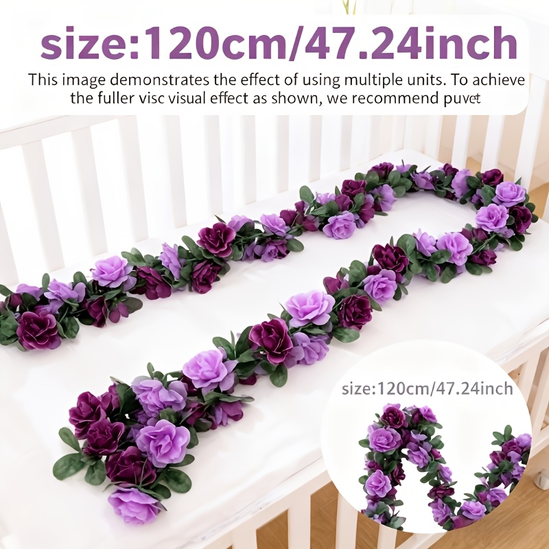 TEMU 7pcs Artificial Purple Rose Vine Wreath With Realistic Roses & Vines - Heavy-foliage Spring Floral Wall Decor Suitable For Weddings, Parties,