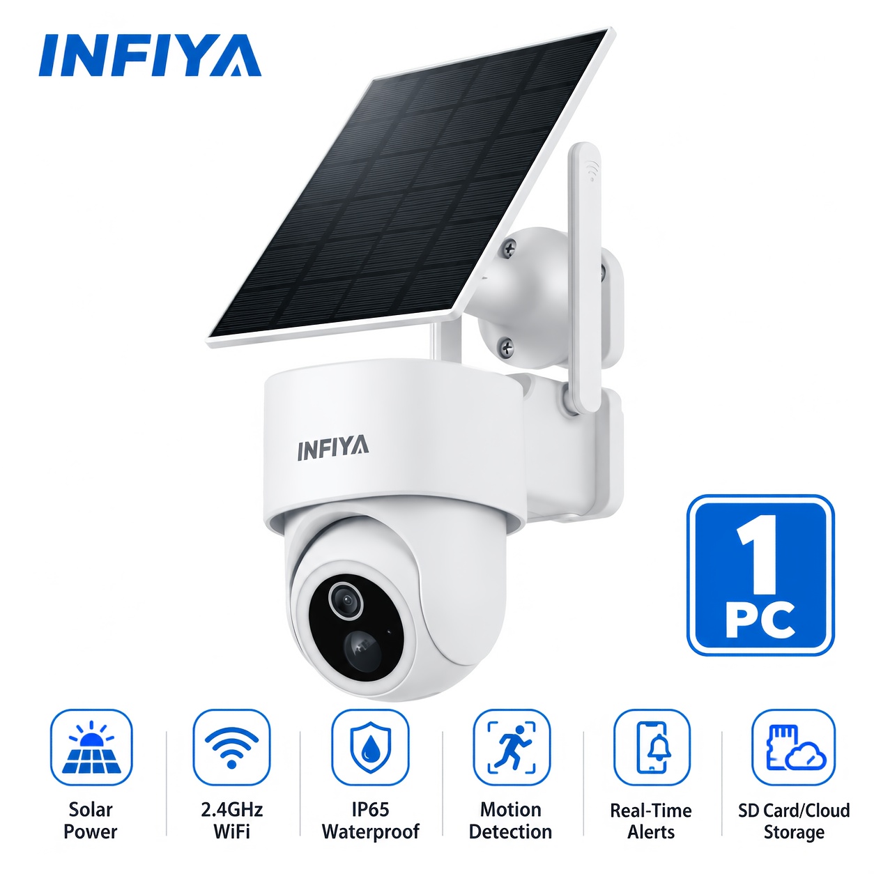 TEMU Infiya Outdoor Ptz Security Camera With Solar Panel, 2k Wireless Surveillance Camera, Built-in Rechargeable Battery, Motion Activated Alerts,
