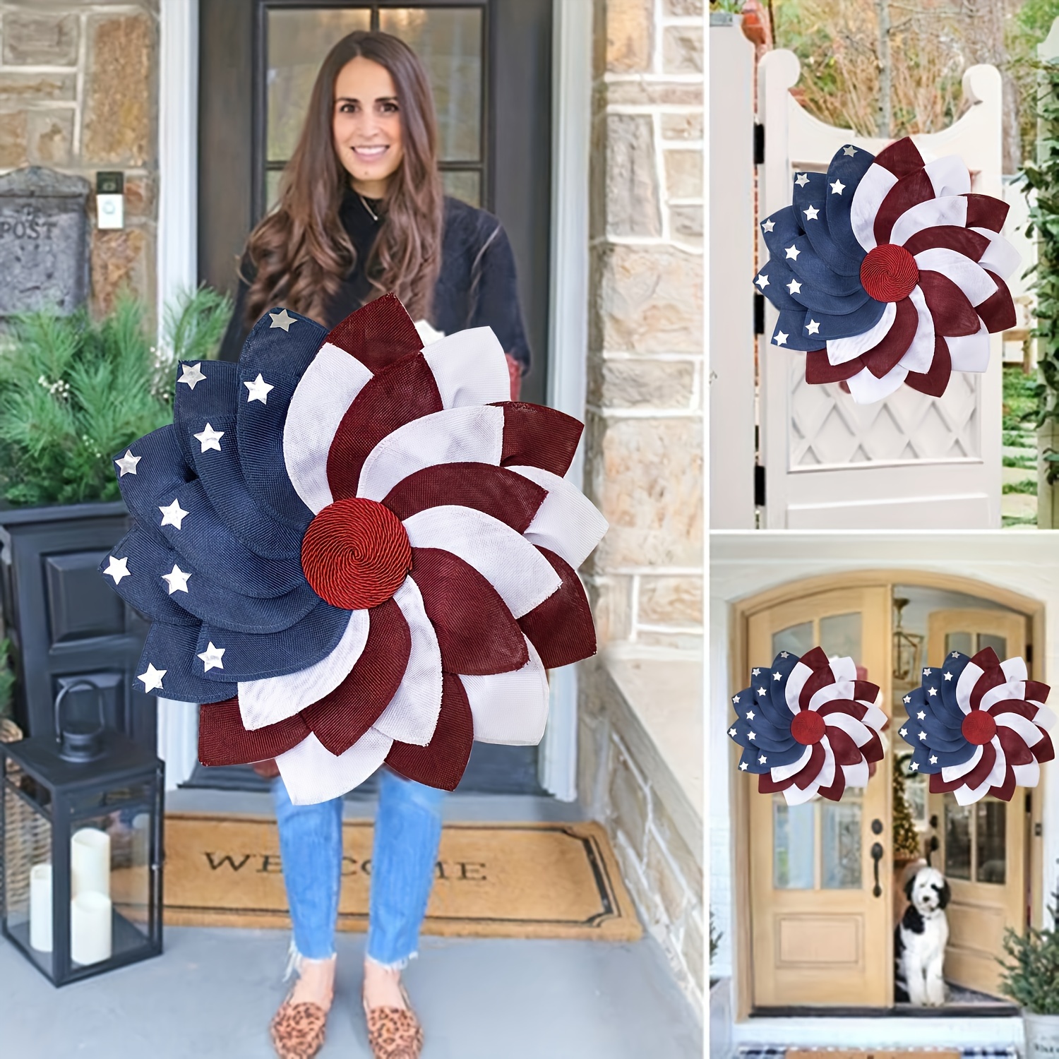 

Patriotic 4th Of July Wreath - Red, White & Blue Independence Day Door Decor With Stars And Stripes, No Power Needed, Easy Wall Hanging