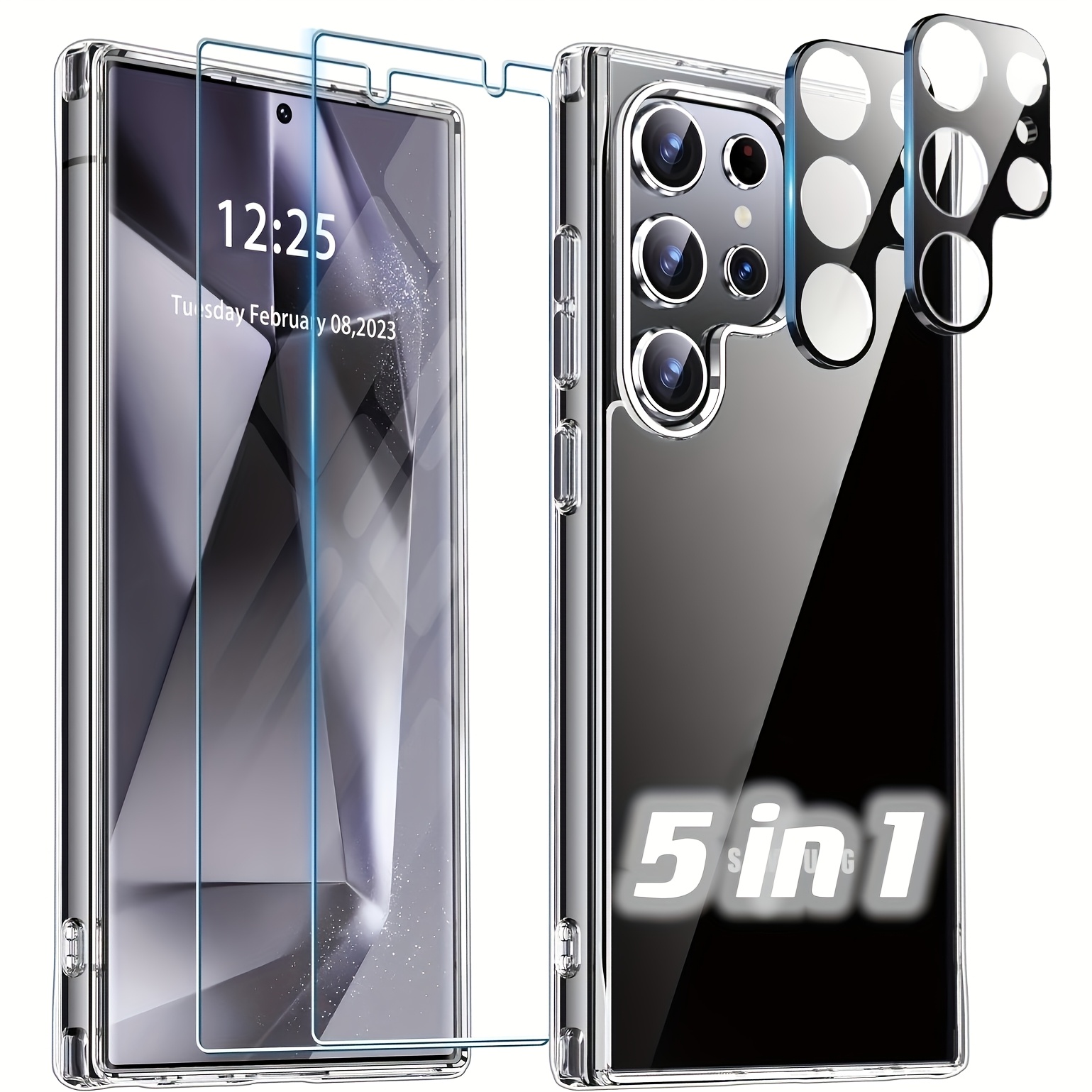 

Clear Case For S25 Ultra [5in 1] With 2x Tempered Glass Screen Protector + 2x Camera Lens Protector, -free, High , Solid Sleek Protective Transparent Cover, Full Protection For S25