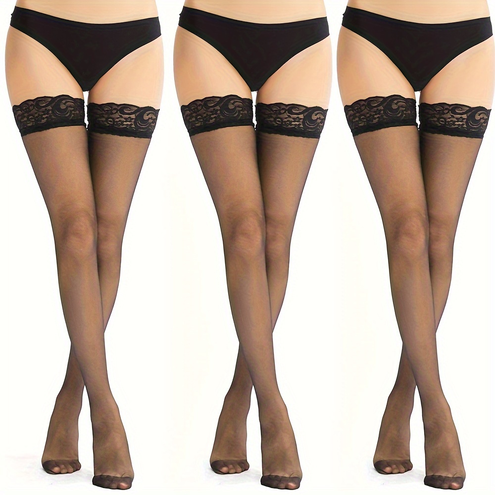 Lace Trim Thigh High Stockings Sheer Knee Socks Womens Temu