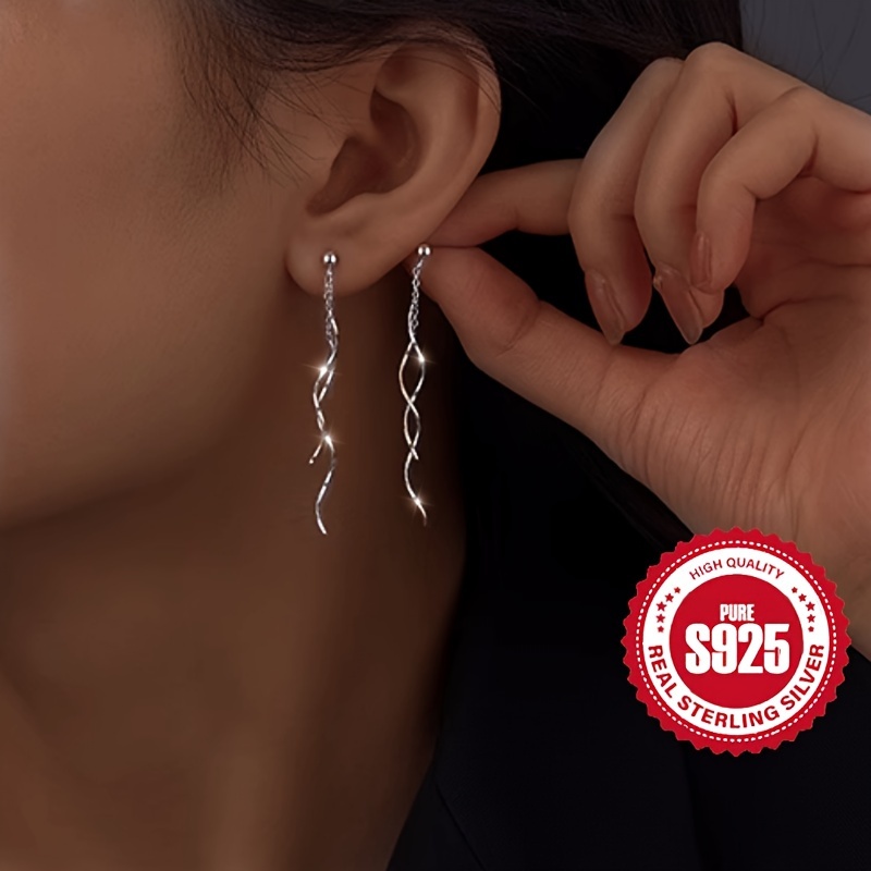 S925 Silver Women's Long Tassel Earrings