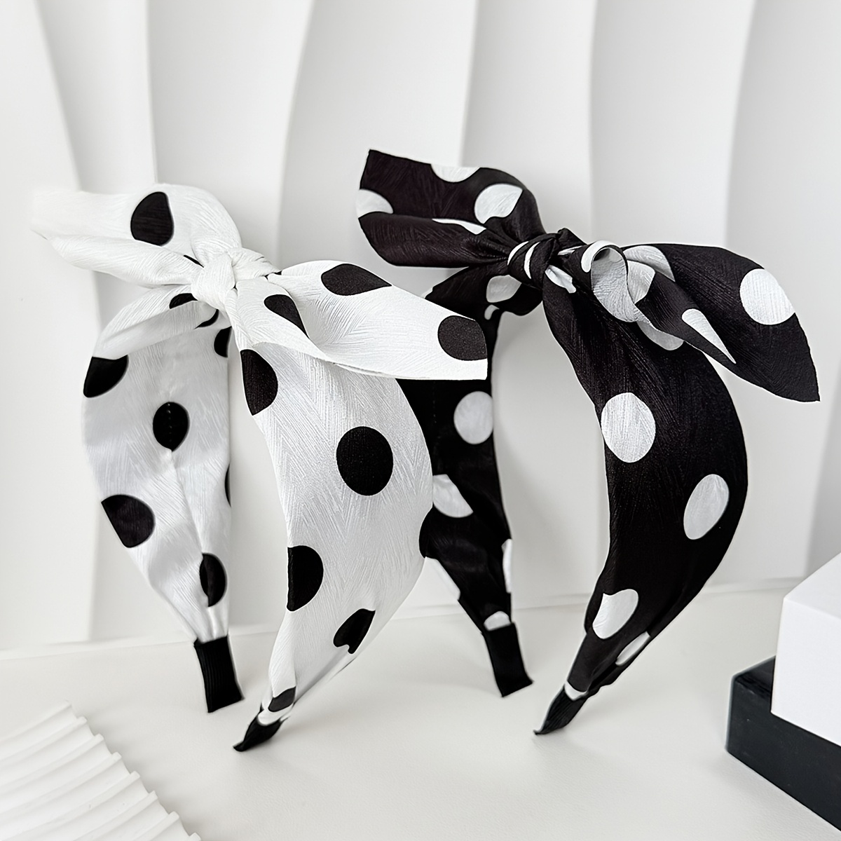 TEMU 2pcs Vintage Polka Dot Headbands For Women, Stylish Wide Headbands, Chic Retro Hair Accessories For Parties, Outdoor Travel, Parties, Summer