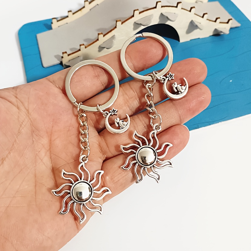 Celestial Keychain with Sun, Moon, Star & Rabbit Charm