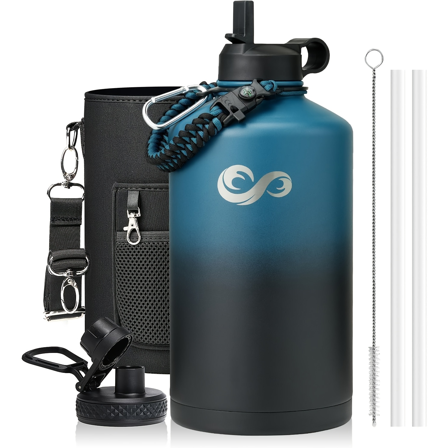 TEMU Gallon Water Bottle Insulated With Straw, Insulated Water Bottle With Paracord Handle 128oz For Sports Gym Ourdoor, , As Christmas Gift