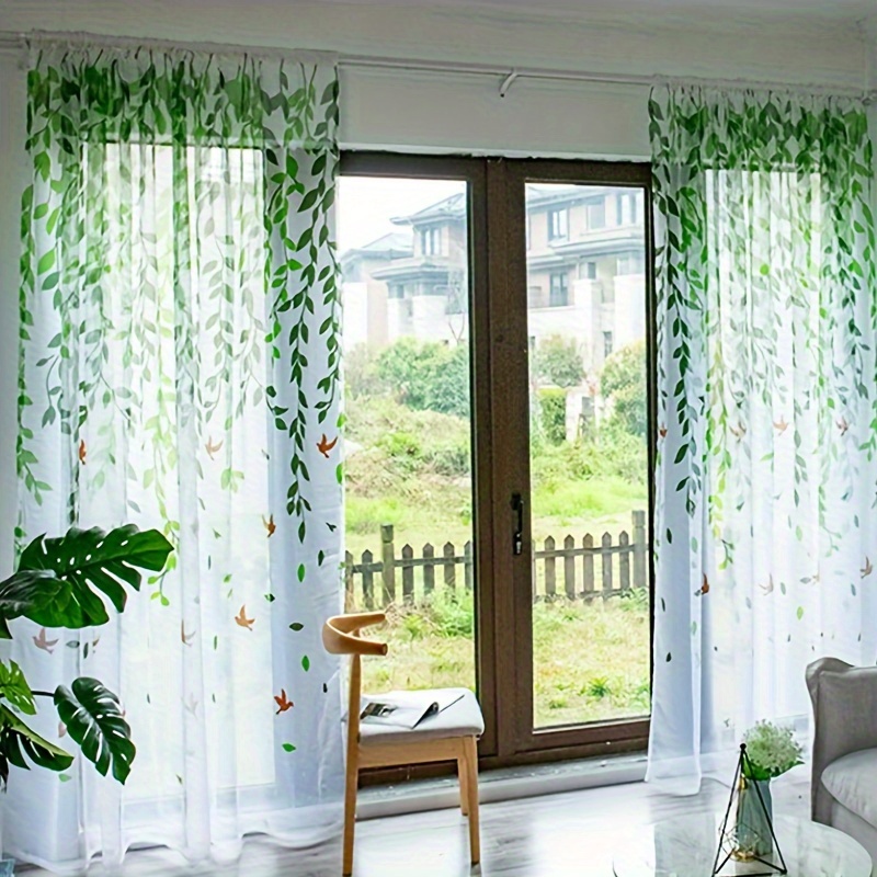 Image of Set Of 2, Sheer Tulle Curtains For Bedrooms, Lightweight Drapes For Living Rooms, Decorative Door Curtain With Wicker Print