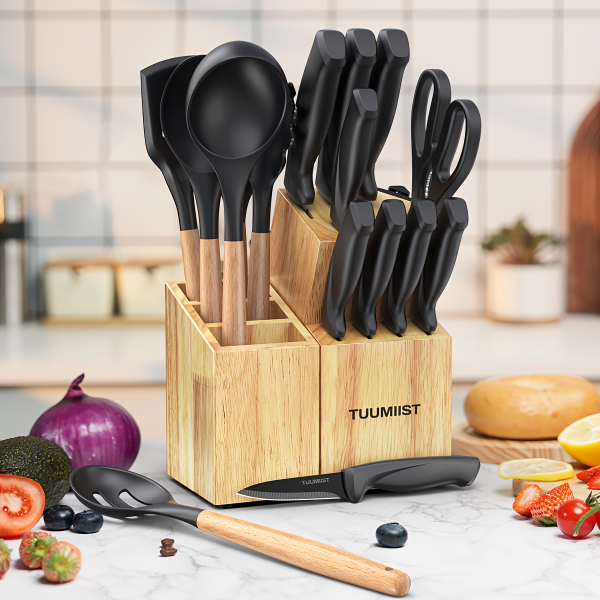 

18- Knife For And Sharpener & Utensils Set & Removable (wood & )- Cutting, Sharpening, Organization